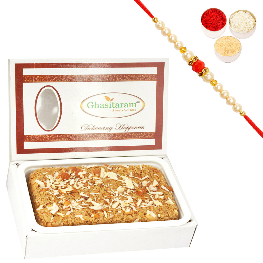 Granola Mithai Cake With 2 Pearl Beads Rakhi