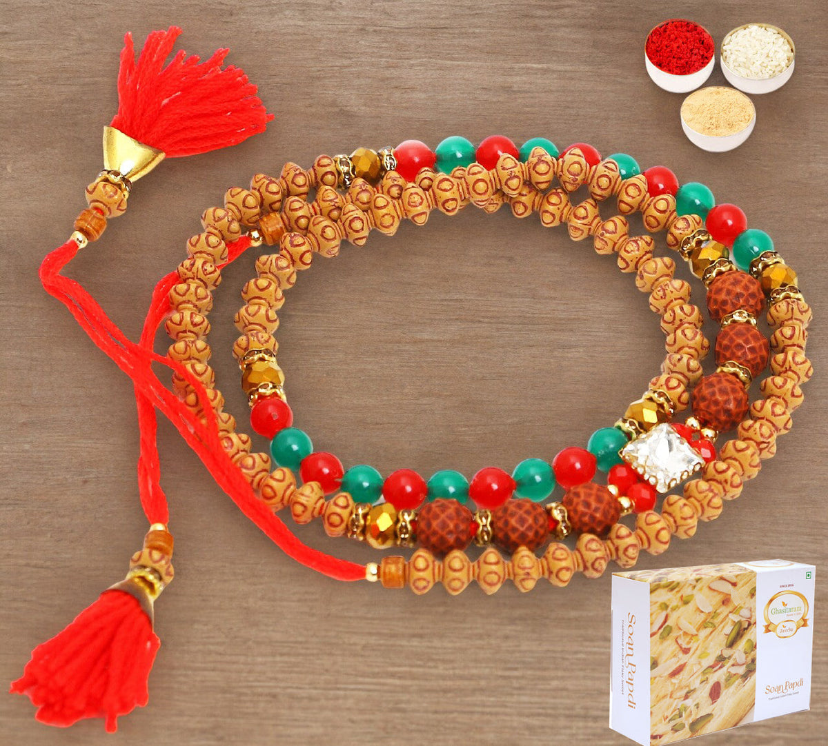 Rakhis Online Australia-614 Premium Rakhi Bracelet  with 200 gms Soan Papdi