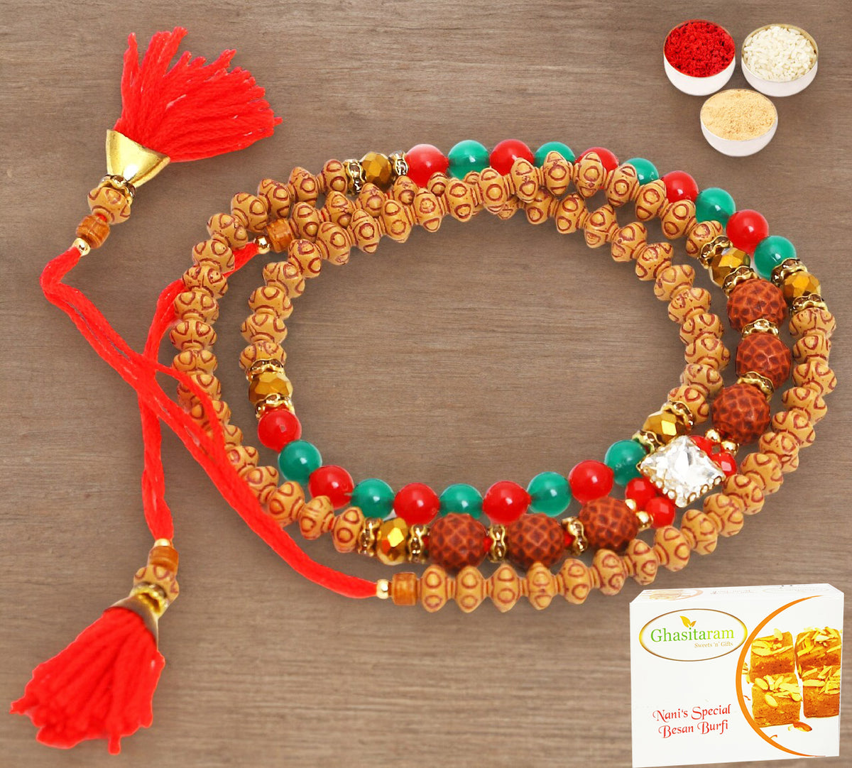 Rakhis Online UK-614 Premium Rakhi Bracelet  with 200 gms Besan Barfi