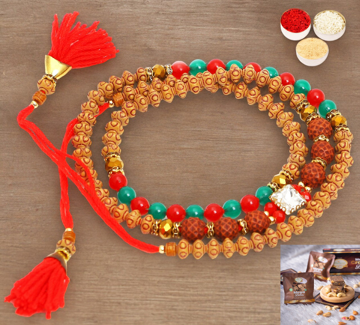 Rakhis Online UK-614 Premium Rakhi Bracelet  with  Mewa Bites box