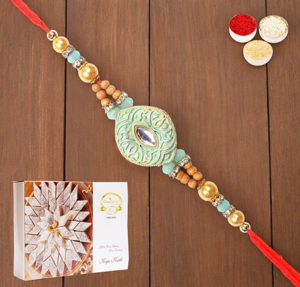 Rakhis Online USA- 8469 Premium Rakhi with 200 gms of Kaju katli 