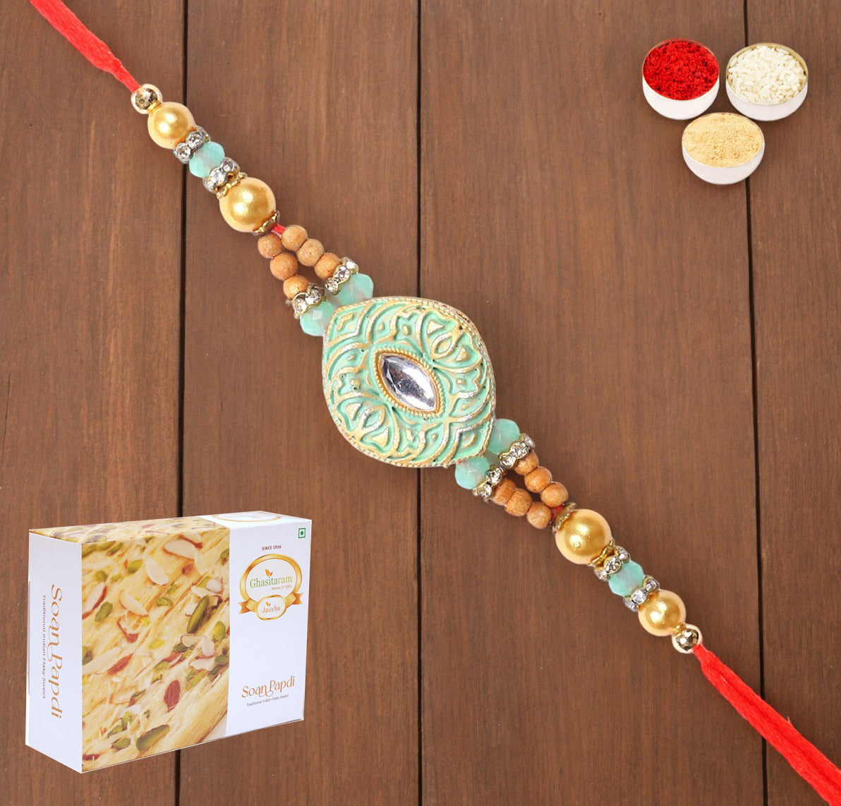 Rakhis Online UK-8469 Premium Rakhi  with 200 gms Soan Papdi