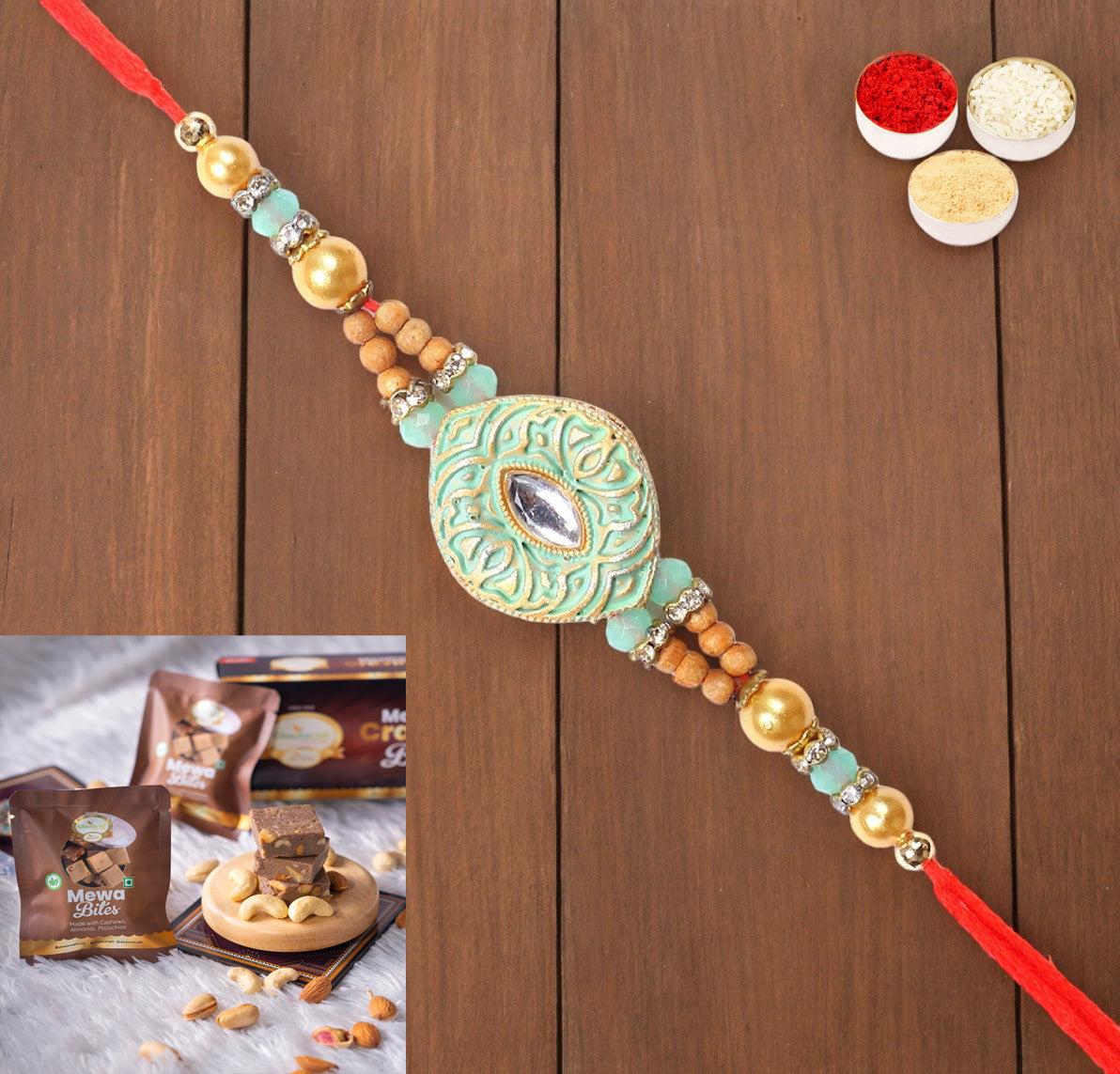 Rakhis Online Australia-8469 Premium Rakhi  with  Mewa Bites box