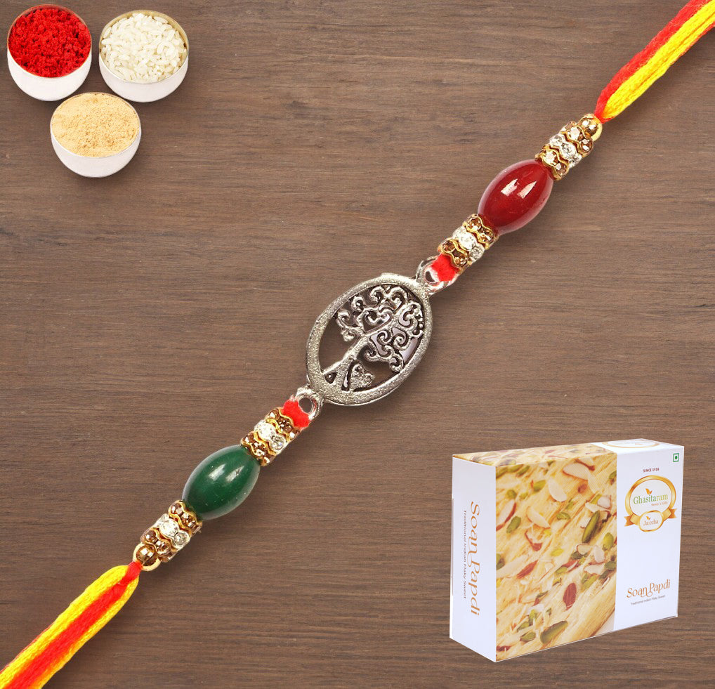 Rakhis Online Australia-8833 Premium Rakhi  with 200 gms Soan Papdi