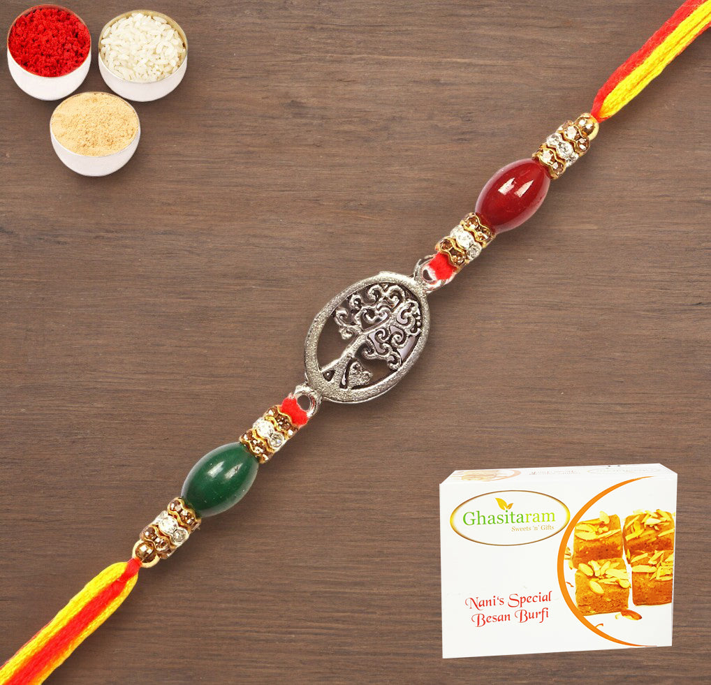 Rakhis Online UK-8833 Premium Rakhi  with 200 gms Besan Barfi