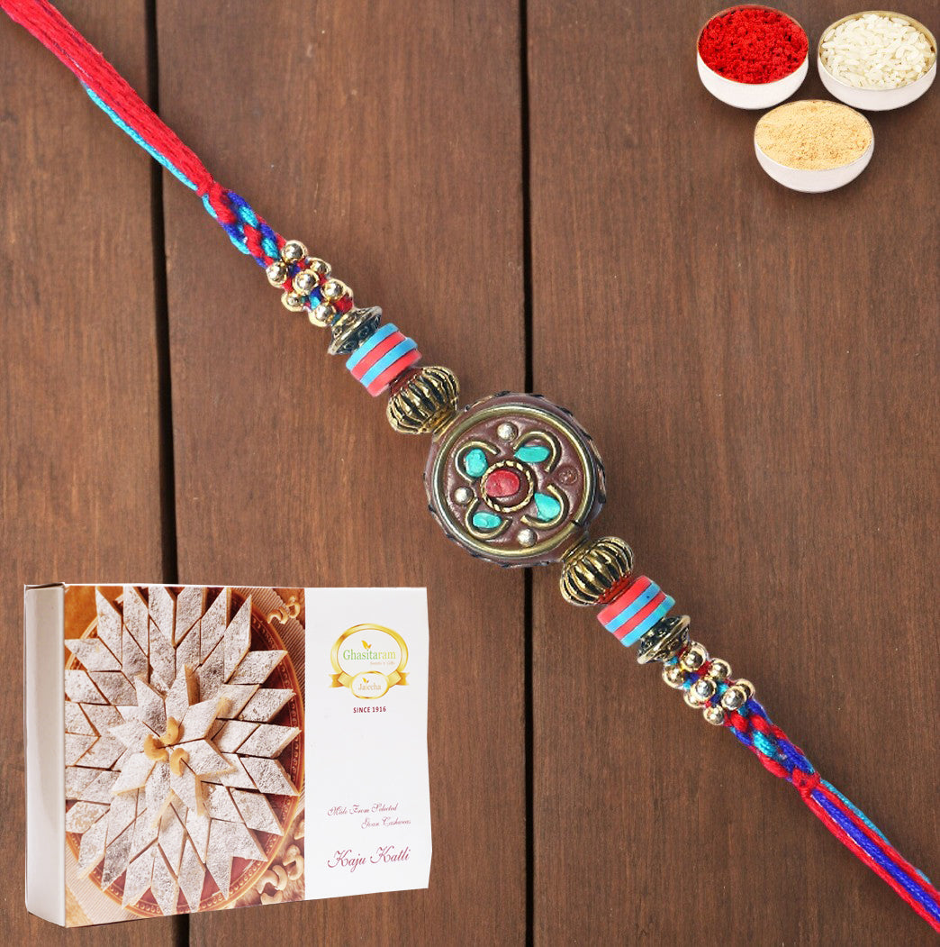 Rakhis Online USA- L-5 Premium Rakhi with 200 gms of Kaju katli 