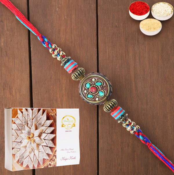 Rakhis Online USA- L-5 Premium Rakhi with 200 gms of Kaju katli 
