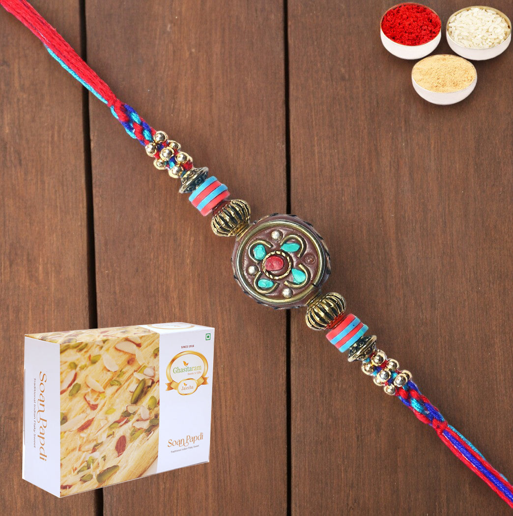 Rakhis Online USA-  L-5 Premium Rakhi  with 200 gms Soan Papdi