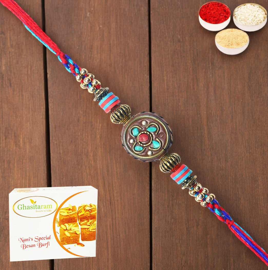 Rakhis Online USA-  L-5 Premium Rakhi  with 200 gms Besan Barfi