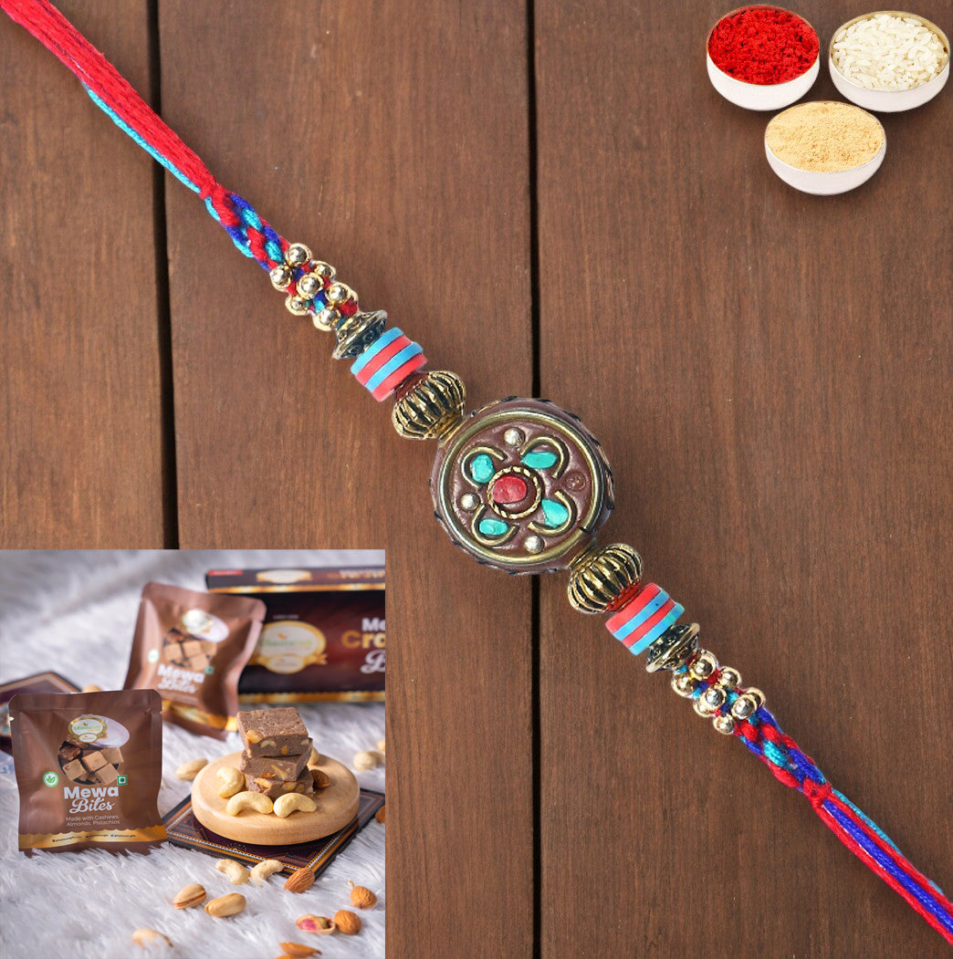 Rakhis Online USA-  L-5 Premium Rakhi  with  Mewa Bites box