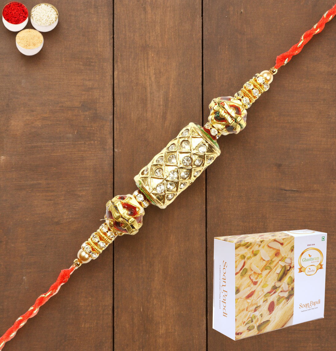 Rakhis Online Australia-RM-579 Premium Rakhi with 200 gms Soan Papdi