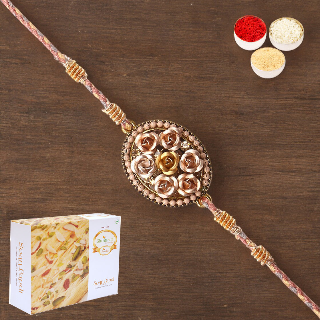 Rakhis Online UK-RM-640 Premium Rakhi  with 200 gms Soan Papdi