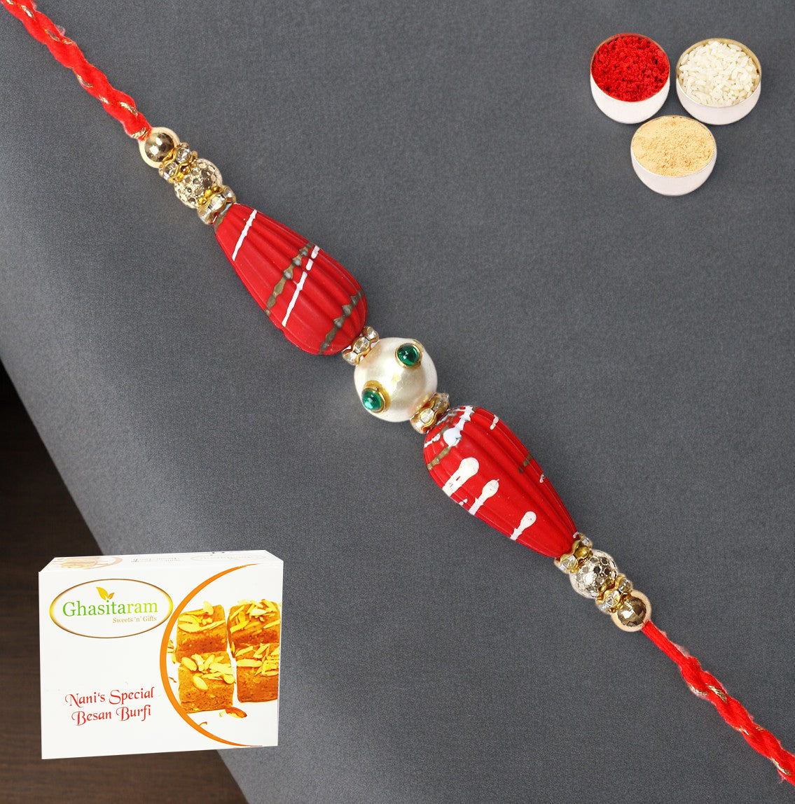 Rakhis Online Australia-RM- 711 Premium Rakhi  with 200 gms Besan Barfi