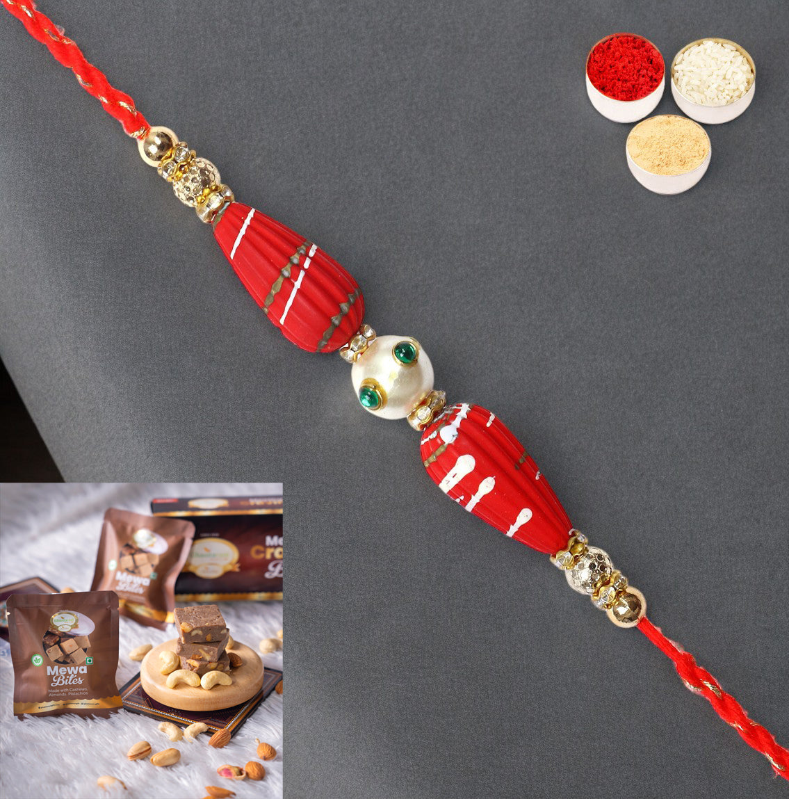 Rakhis Online Australia-RM- 711 Premium Rakhi  with  Mewa Bites box