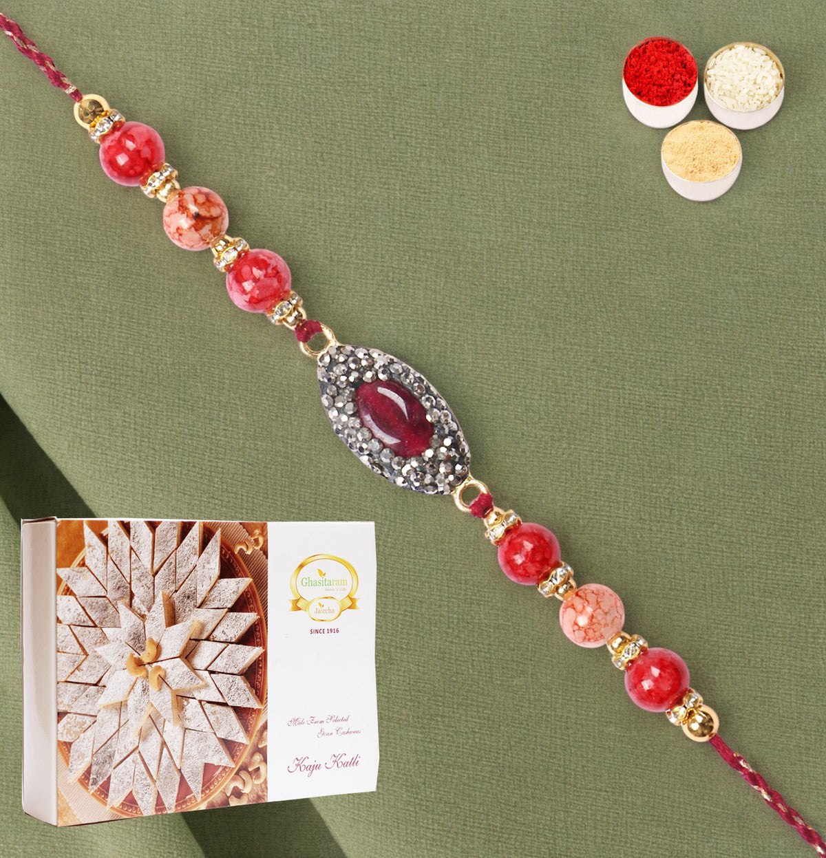 Rakhis Online UK-RM-715 Premium Rakhi with 200 gms of Kaju katli 