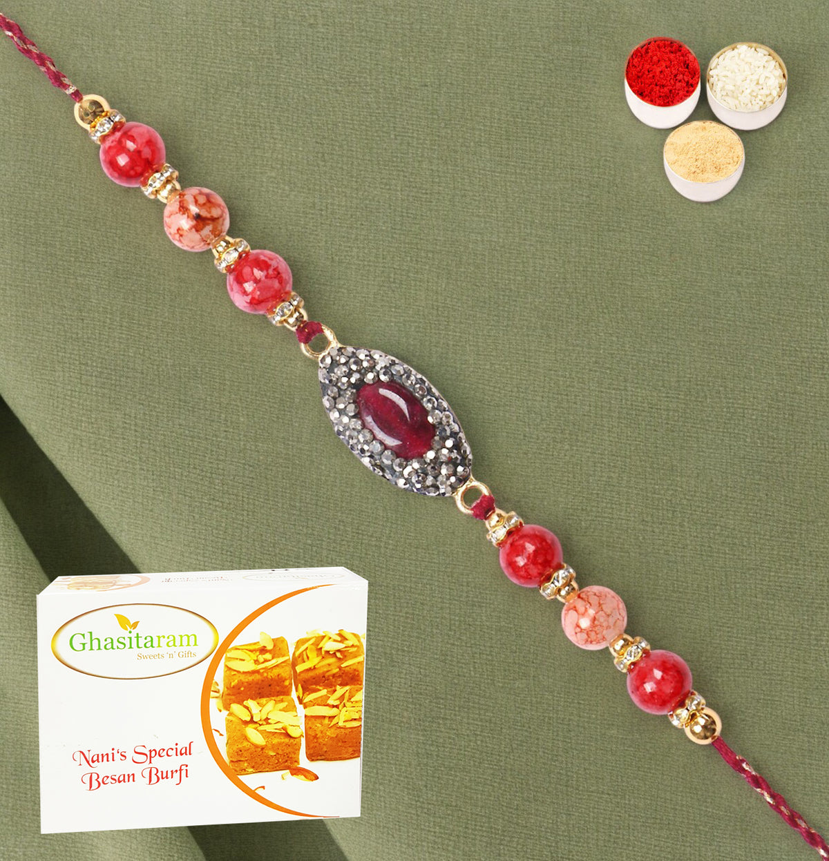 Rakhis Online UK-RM-715 Premium Rakhi  with 200 gms Besan Barfi