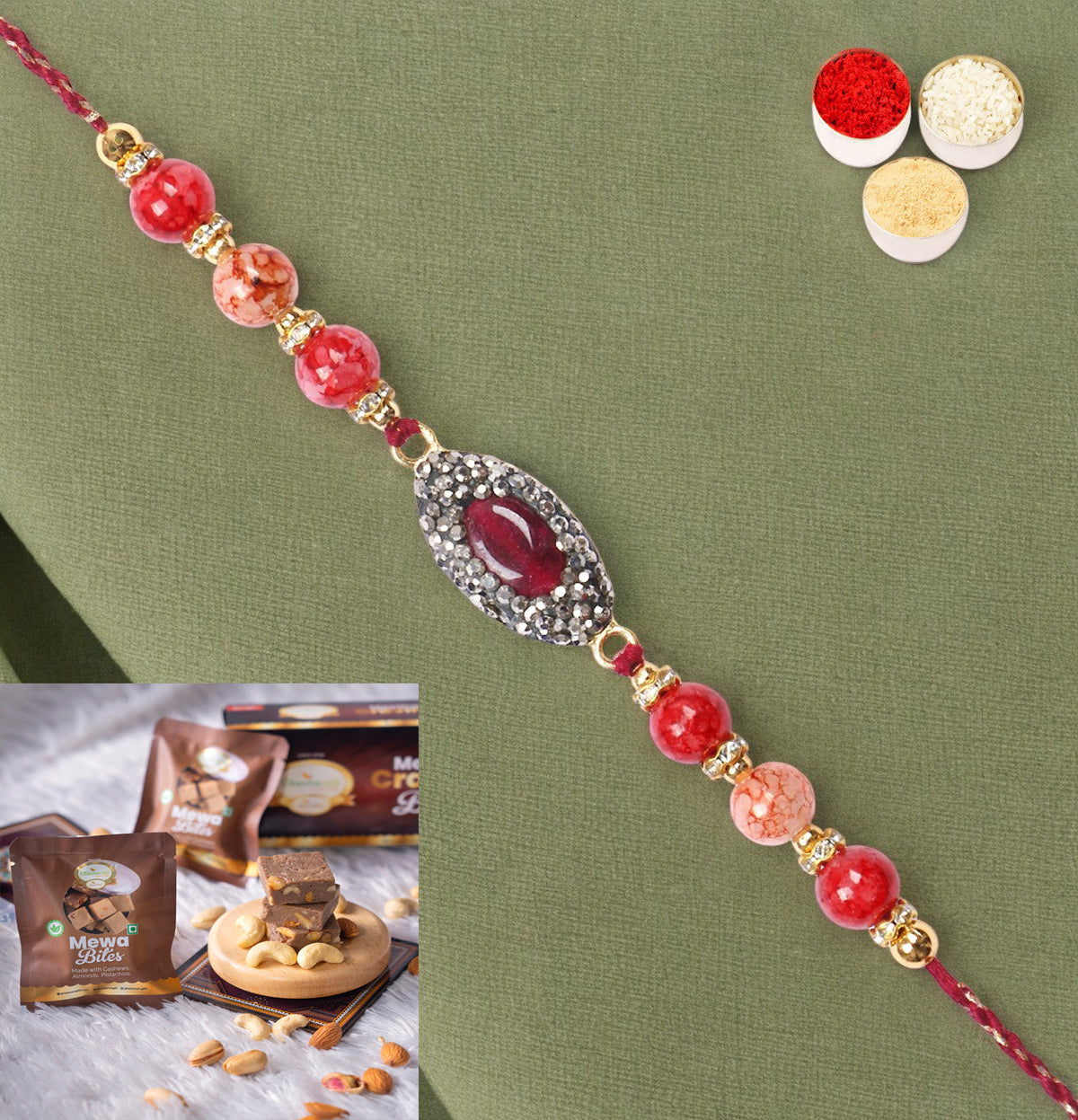 Rakhis Online Australia-RM-715 Premium Rakhi  with  Mewa Bites box