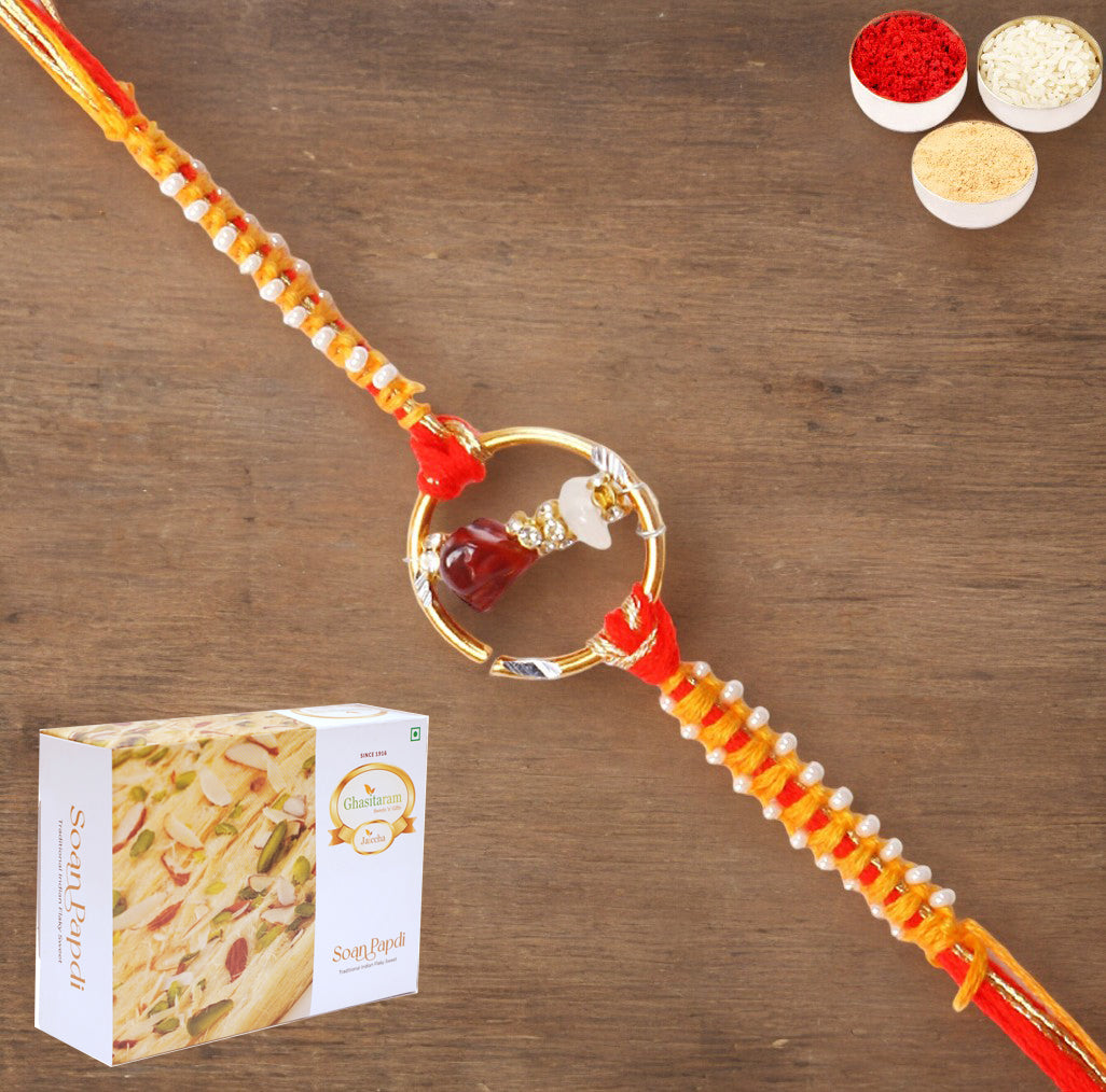 Rakhis Online USA-  8487 Premium Rakhi  with 200 gms Soan Papdi