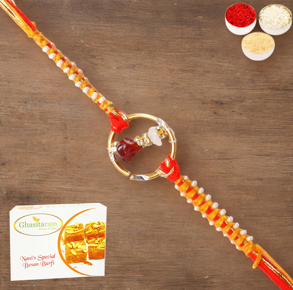 Rakhis Online Australia-8487 Premium Rakhi  with 200 gms Besan Barfi