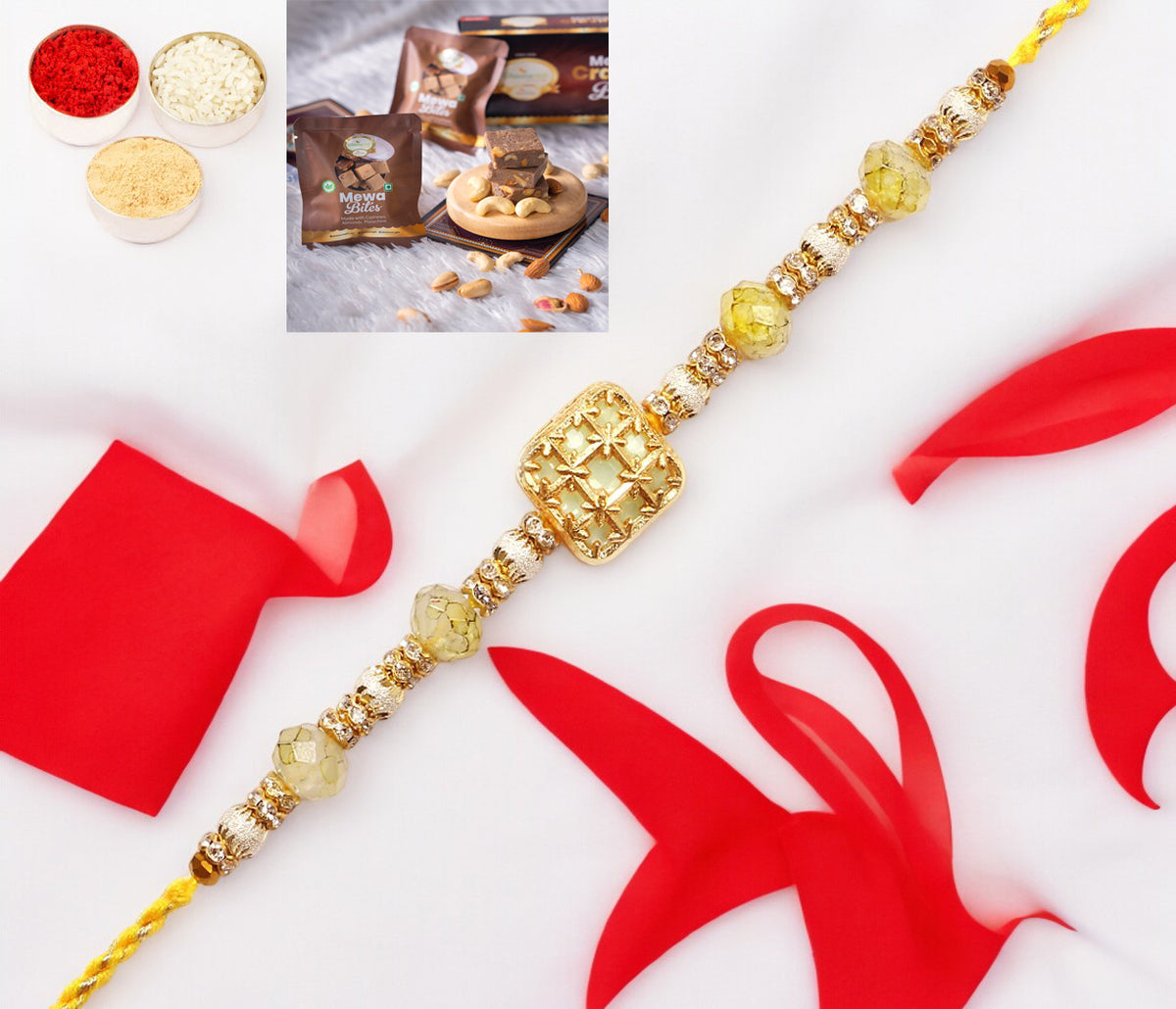Rakhis Online USA-  RM-759 Premium Rakhi  with  Mewa Bites box