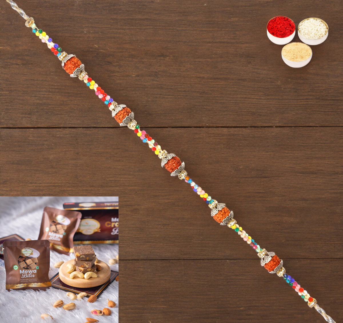 Rakhis Online UK-RM-766 Premium Rakhi  with  Mewa Bites box
