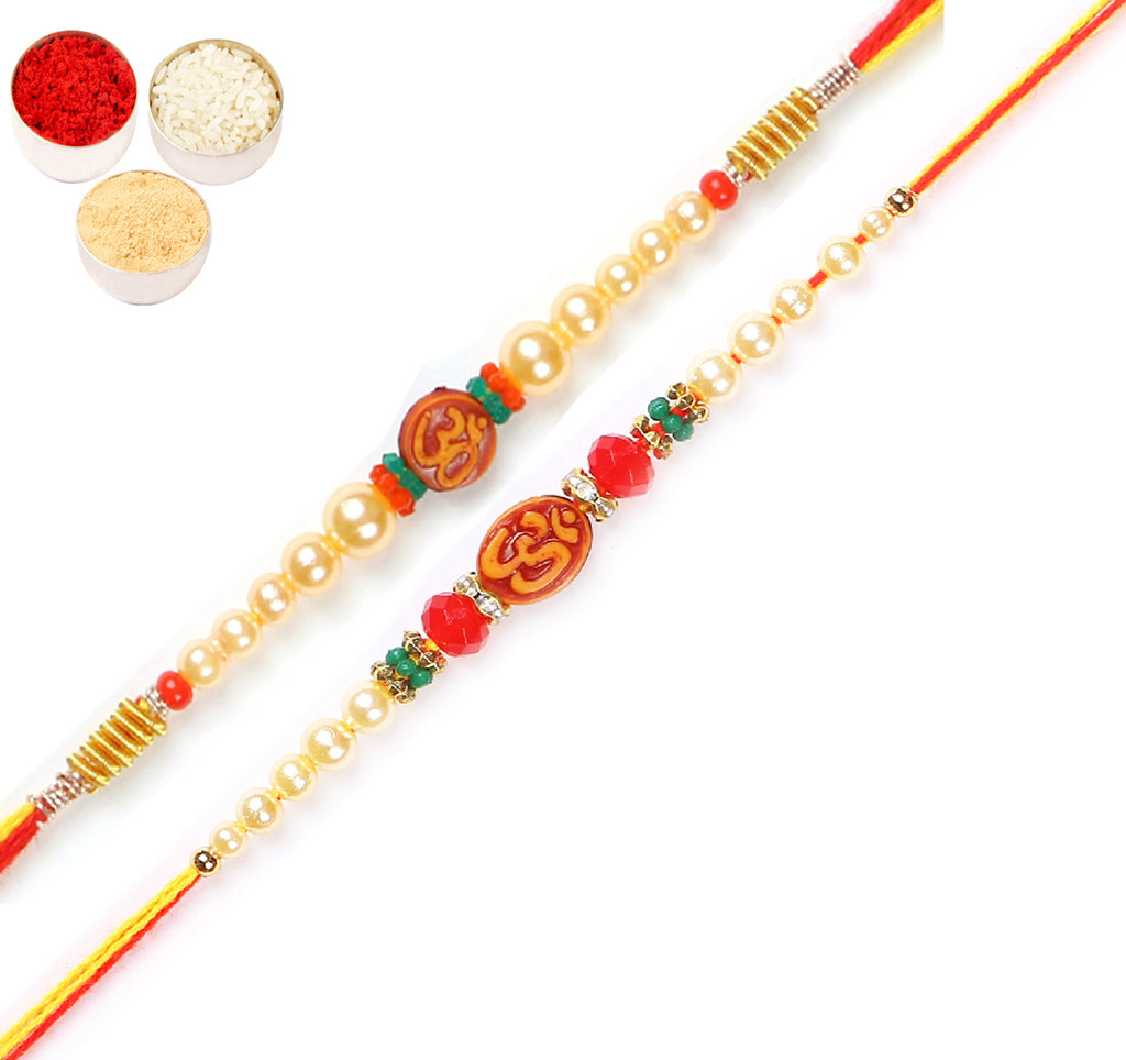 Rakhis Online USA-Set of 2 6135, 6276 Om Pearl Rakhi Threads