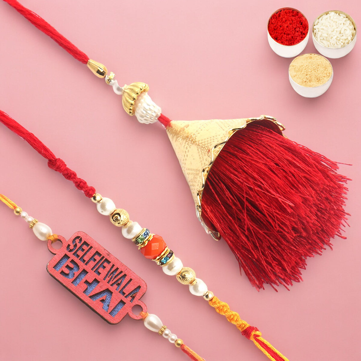 Set of 3 Bong of Blessings Bhaiya Bhabhi Rakhi and Selfiewala Bhai Kids Rakhi