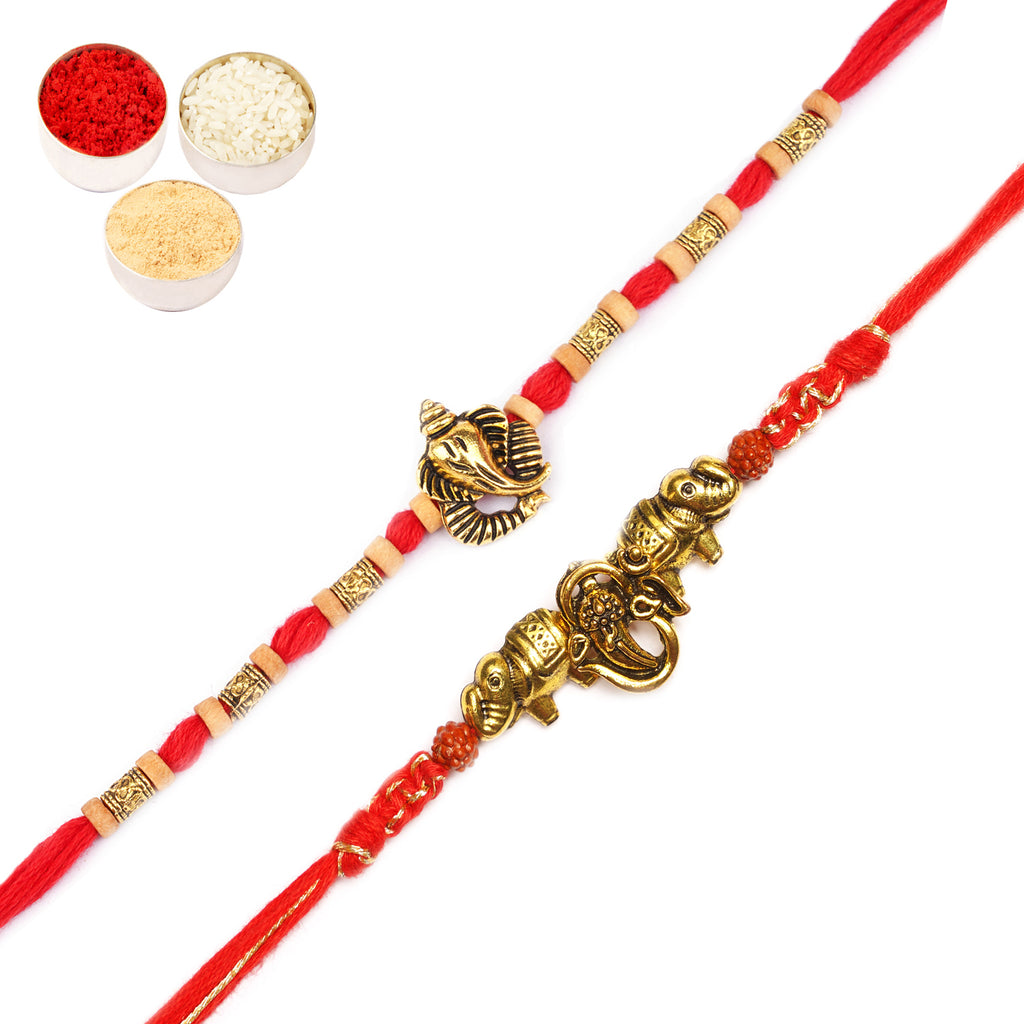 Rakhis Online USA-Set of 2 LD-9923 and LD-84 Om Ganesh Divine Rakhis