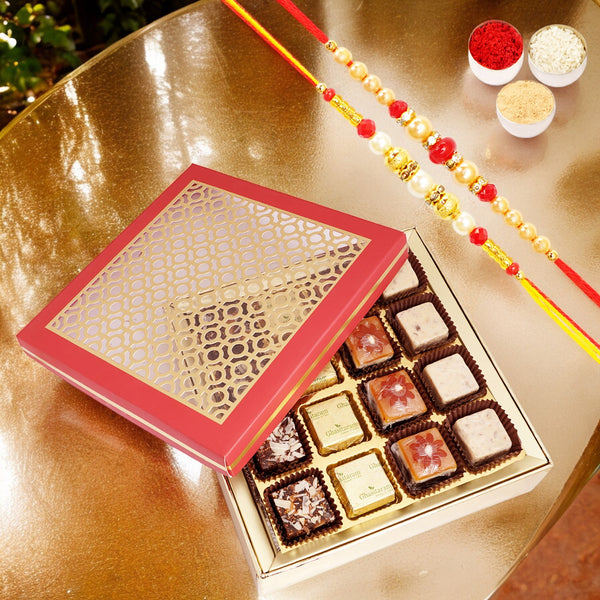 Carving Box of 16 Mewa Bites with 2 Rakhis | Rakhi Hampers | Raksha Bandhan Gifts