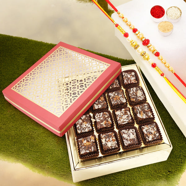 Sugar-Free Rakhi Sweets | Carving Box with 16 Bites & 2 Rakhis | Healthy Rakhi Gifts