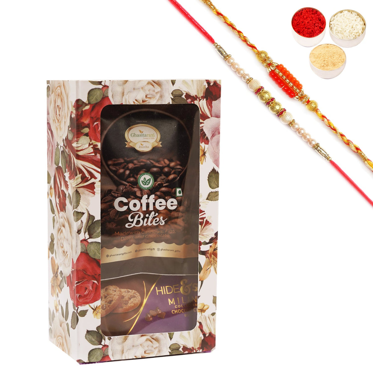 White Flower Rakhi Box with Cookies & Bites | Rakhi Gifts for Brother | Rakhi Hampers