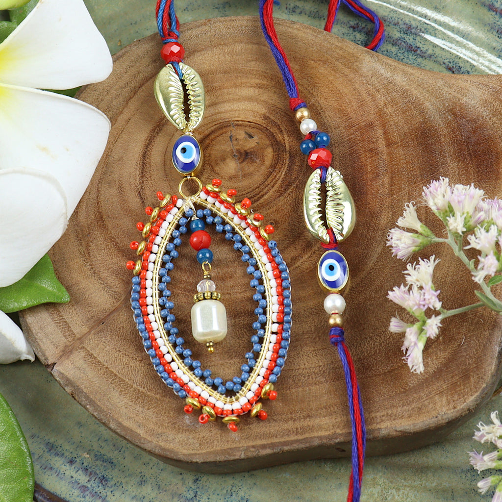 LS24-026- Handbeaded Evil eye Bhaiya Bhabhi Rakhi