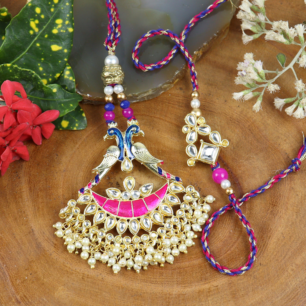 Rakhis Online USA-LS24-045-Kundan Meenakari Bhaiya Bhabhi Rakhi