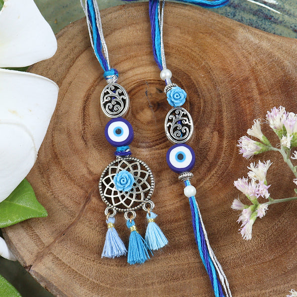 Rakhis Online Australia-LS24-065-Oxidized Evil eye Bhaiya Bhabhi Rakhi