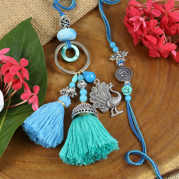 Rakhis Online Australia-LS24-088- Oxidized Peacock Bhaiya Bhabhi Rakhi