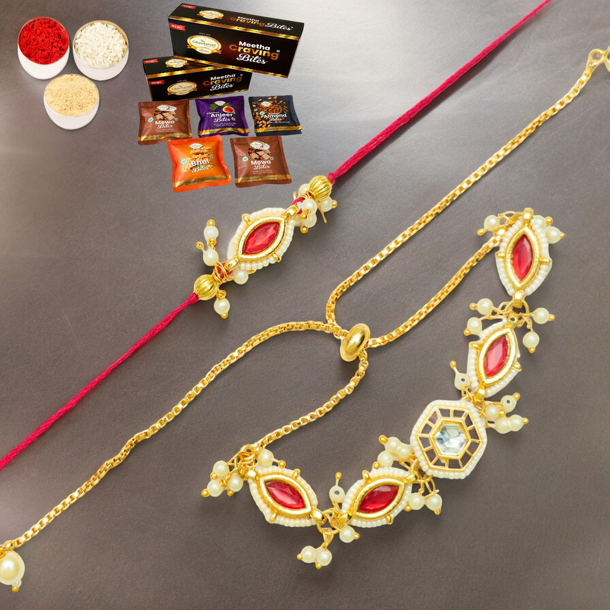 Rmj- 10012 Bhaiya Bhabhi Rakhis with Asorted bites box