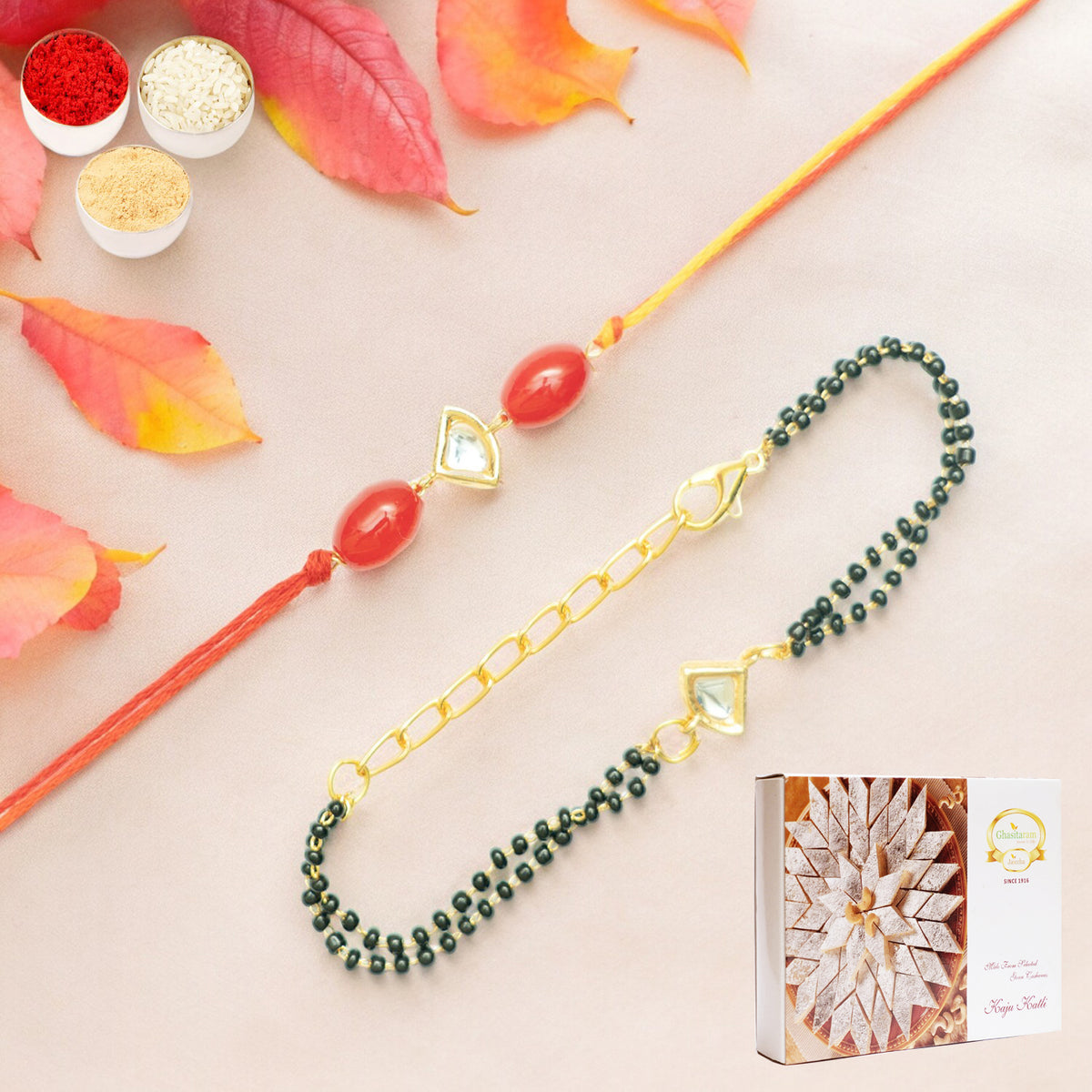 Rakhis Online Australia-Rmj- 4512 Bhaiya Bhabhi Rakhis with 200 gms of Kaju katli