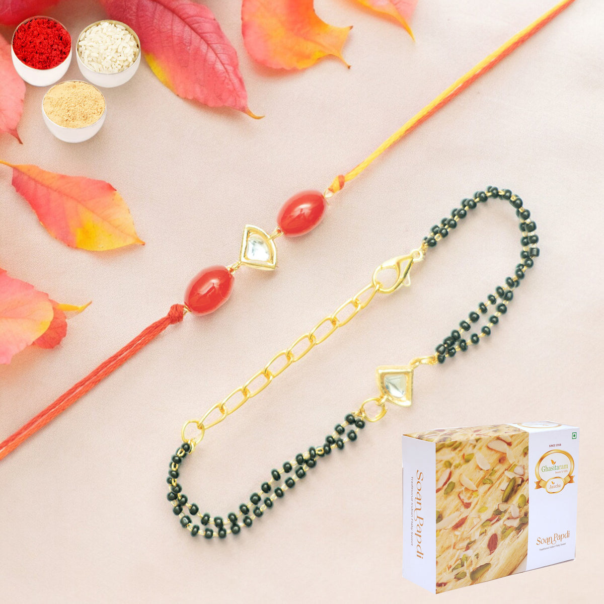 Rakhis Online Australia-Rmj- 4512 Bhaiya Bhabhi Rakhis with 200 gms of Soan Papdi