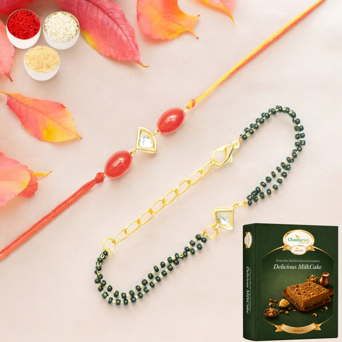 Rmj- 4512 Bhaiya Bhabhi Rakhis with 200 gms of Milk Cake