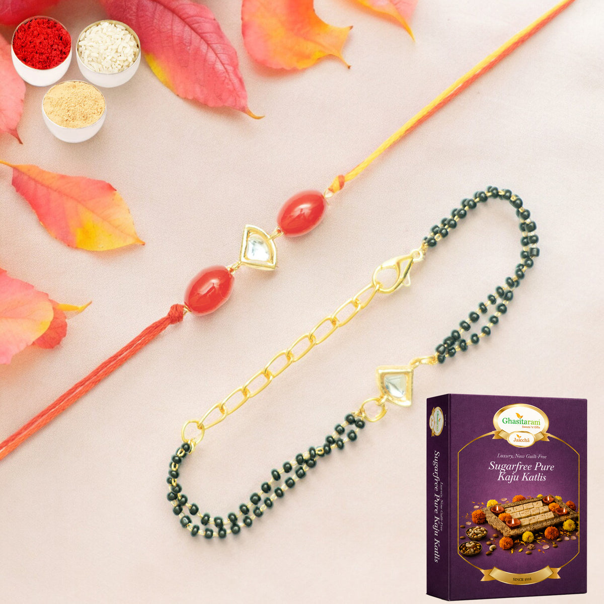 Rmj- 4512 Bhaiya Bhabhi Rakhis with 200 gms of Sugarfree Kaju katli