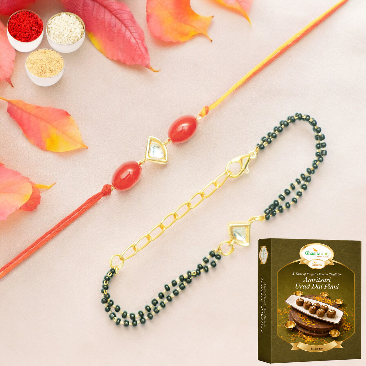 Rmj- 4512 Bhaiya Bhabhi Rakhis with 200 gms of Pinni 