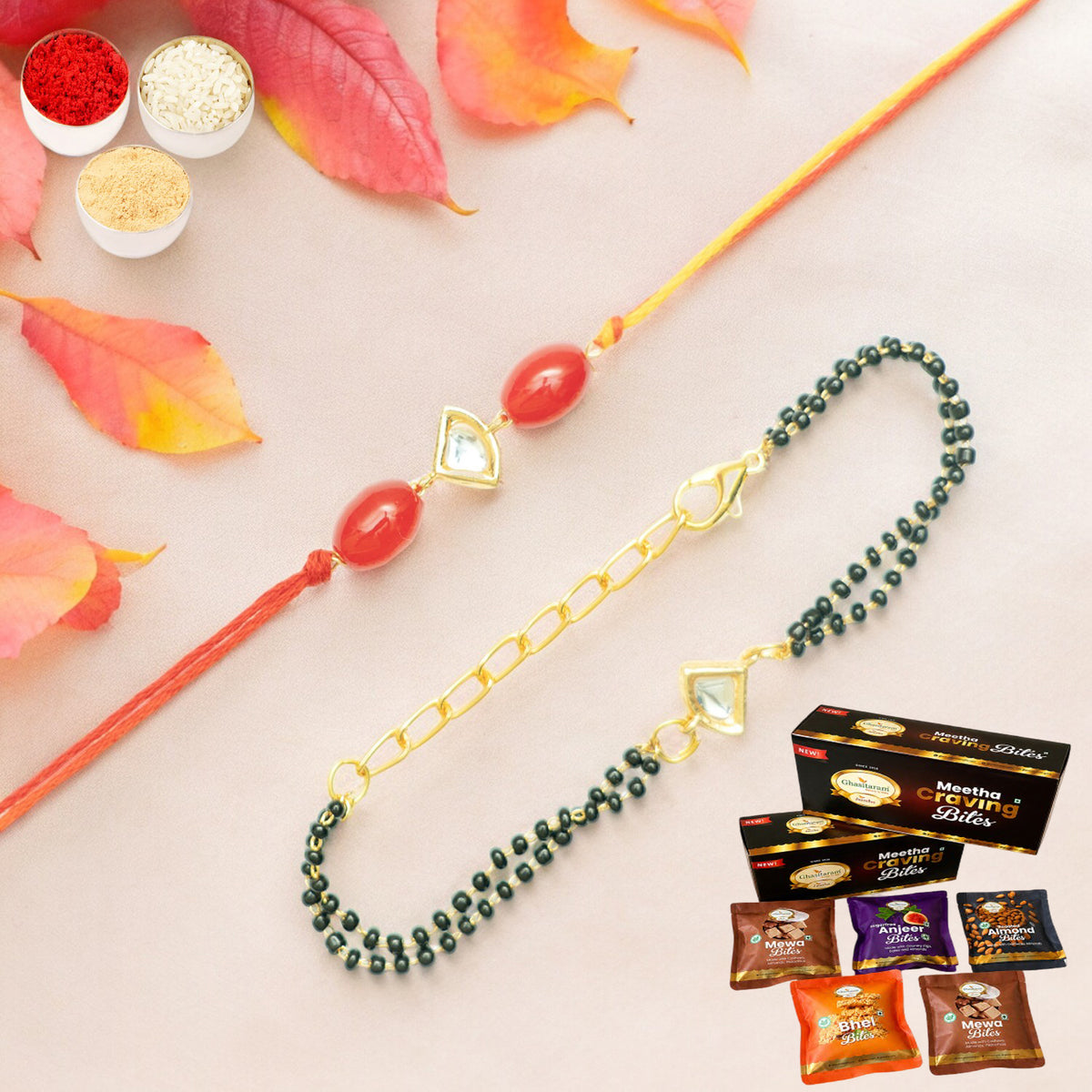Rmj- 4512 Bhaiya Bhabhi Rakhis with Asorted bites box