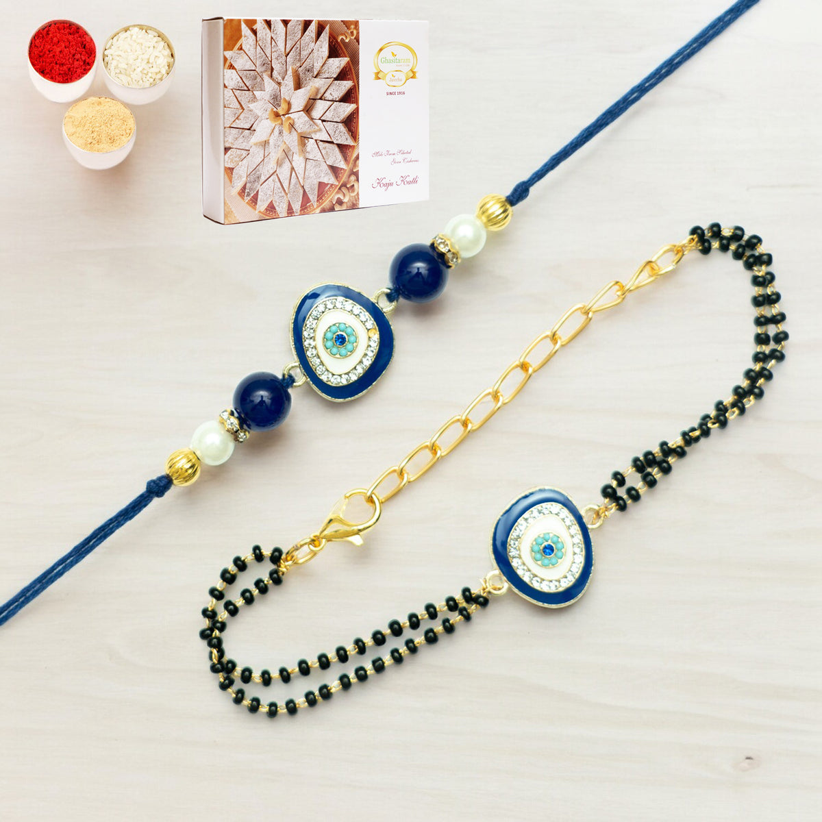 Rmj- 5012 Bhaiya Bhabhi Rakhis with 400 gms of Kaju katli