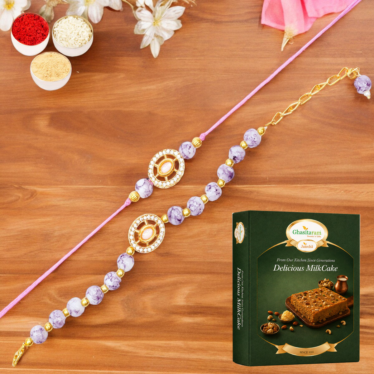 Rmj-6012 Bhaiya Bhabhi Rakhis with 200 gms of Milk Cake