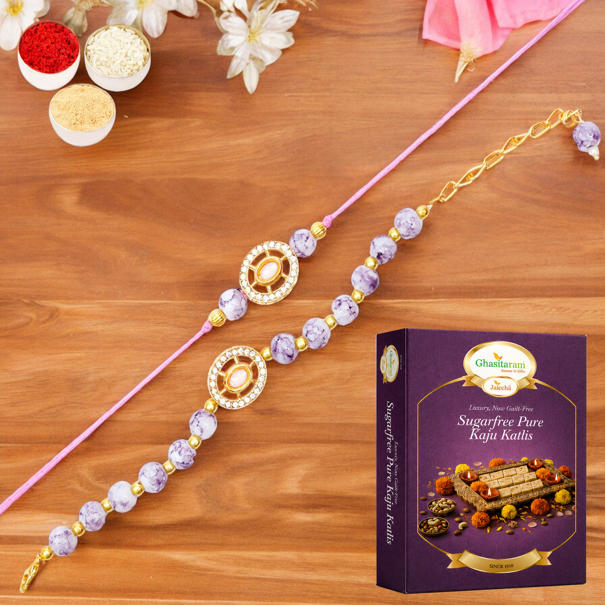 Rmj-6012 Bhaiya Bhabhi Rakhis with 200 gms of Sugarfree Kaju katli
