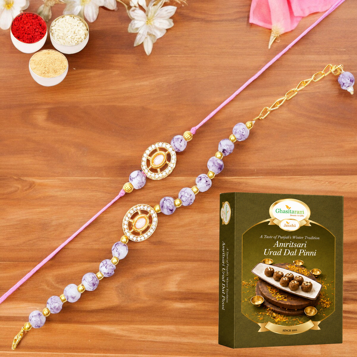 Rmj-6012 Bhaiya Bhabhi Rakhis with 200 gms of Pinni 