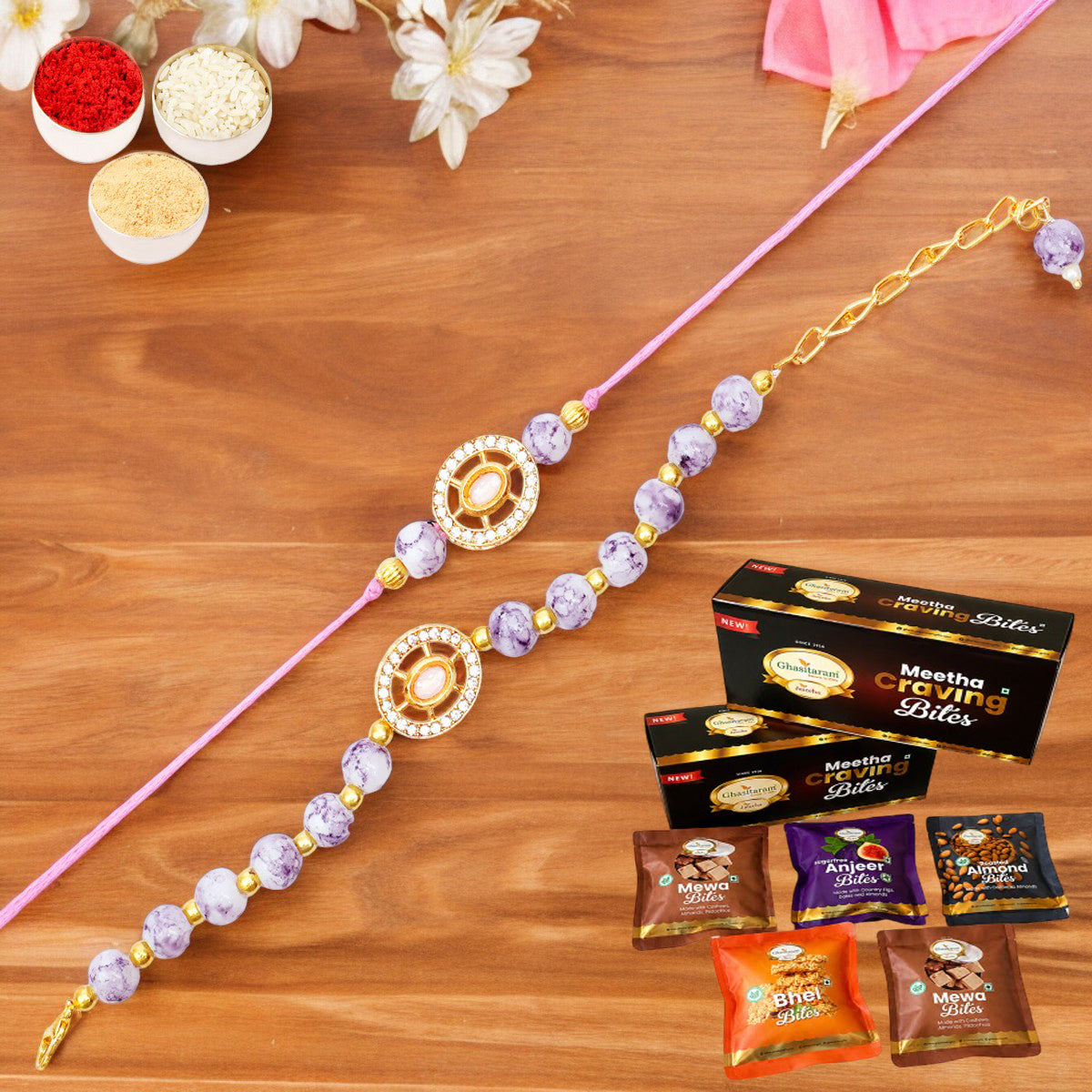 Rmj-6012 Bhaiya Bhabhi Rakhis with Asorted bites box