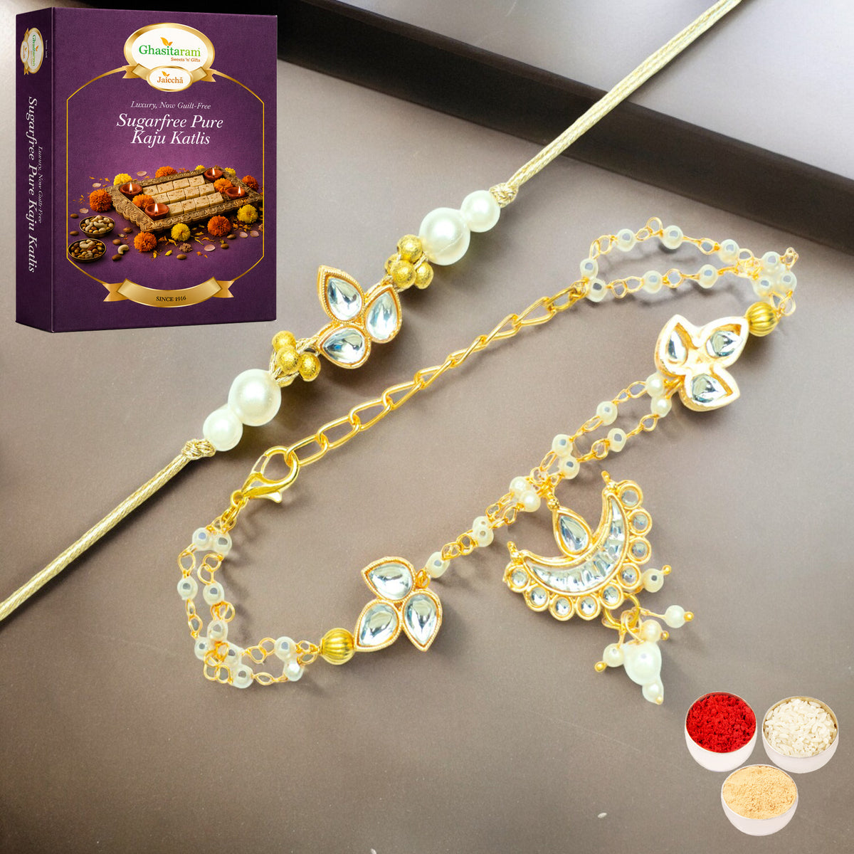 Rmj-8512 Bhaiya Bhabhi Rakhi with 200 gms of Sugarfree Kaju katli