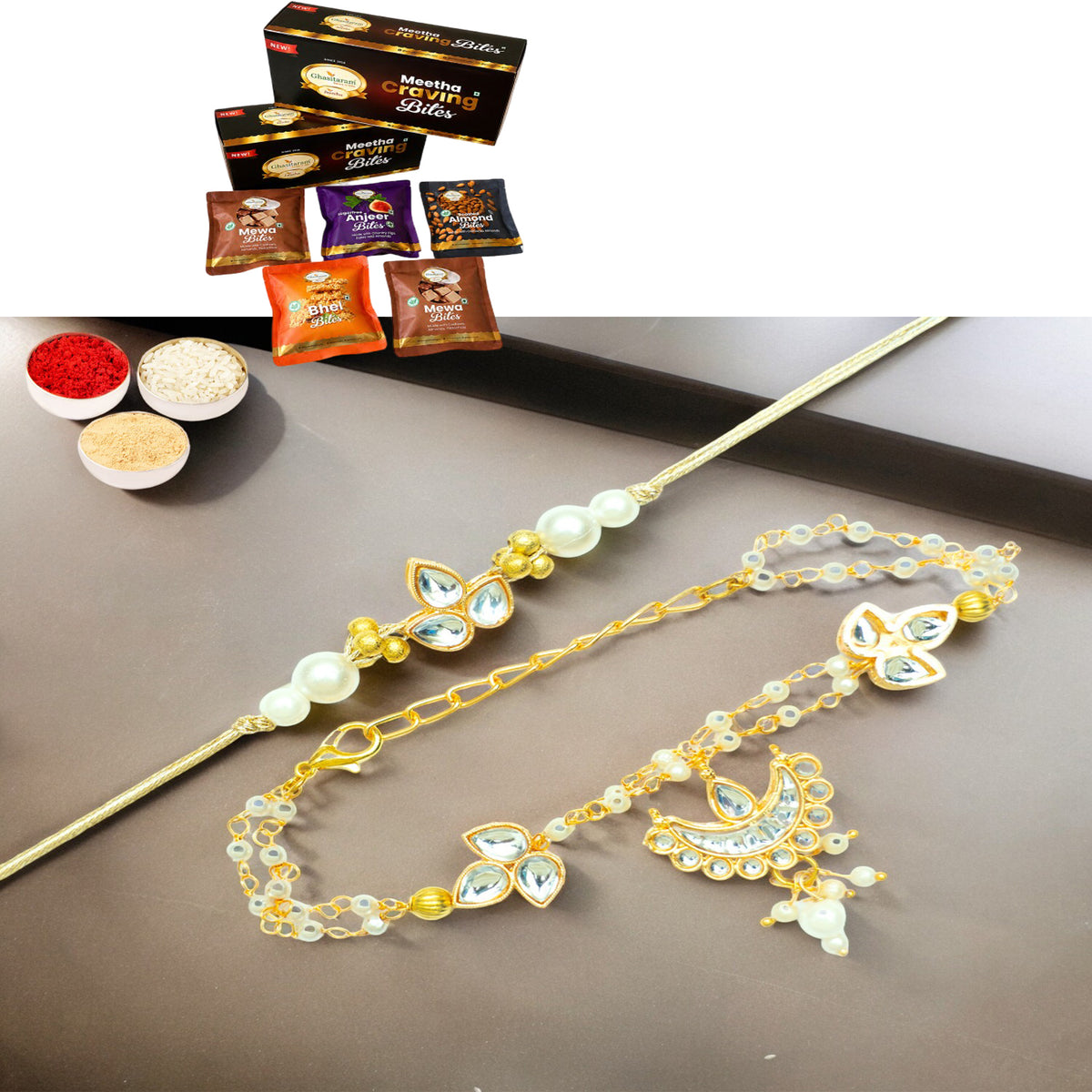 Rmj-8512 Bhaiya Bhabhi Rakhi with Asorted bites box
