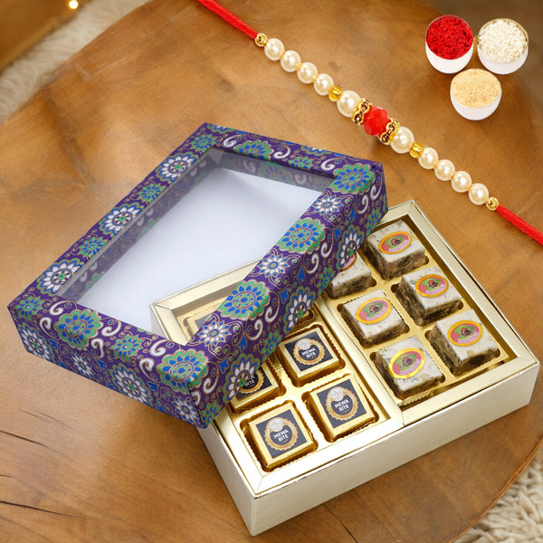 2 Part Printed Box of Bites with Pearl Beads Rakhi